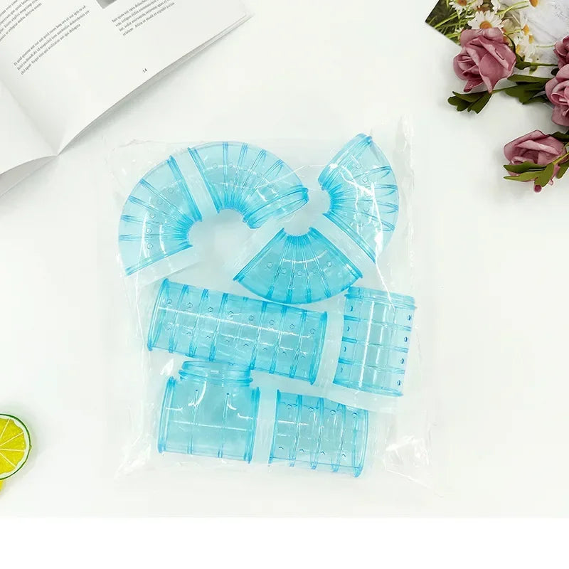 DIY Hamster Tunnel Tube Set 2.2 in (5.5 cm) Cage Connector Maze for Small Pets Blue & White