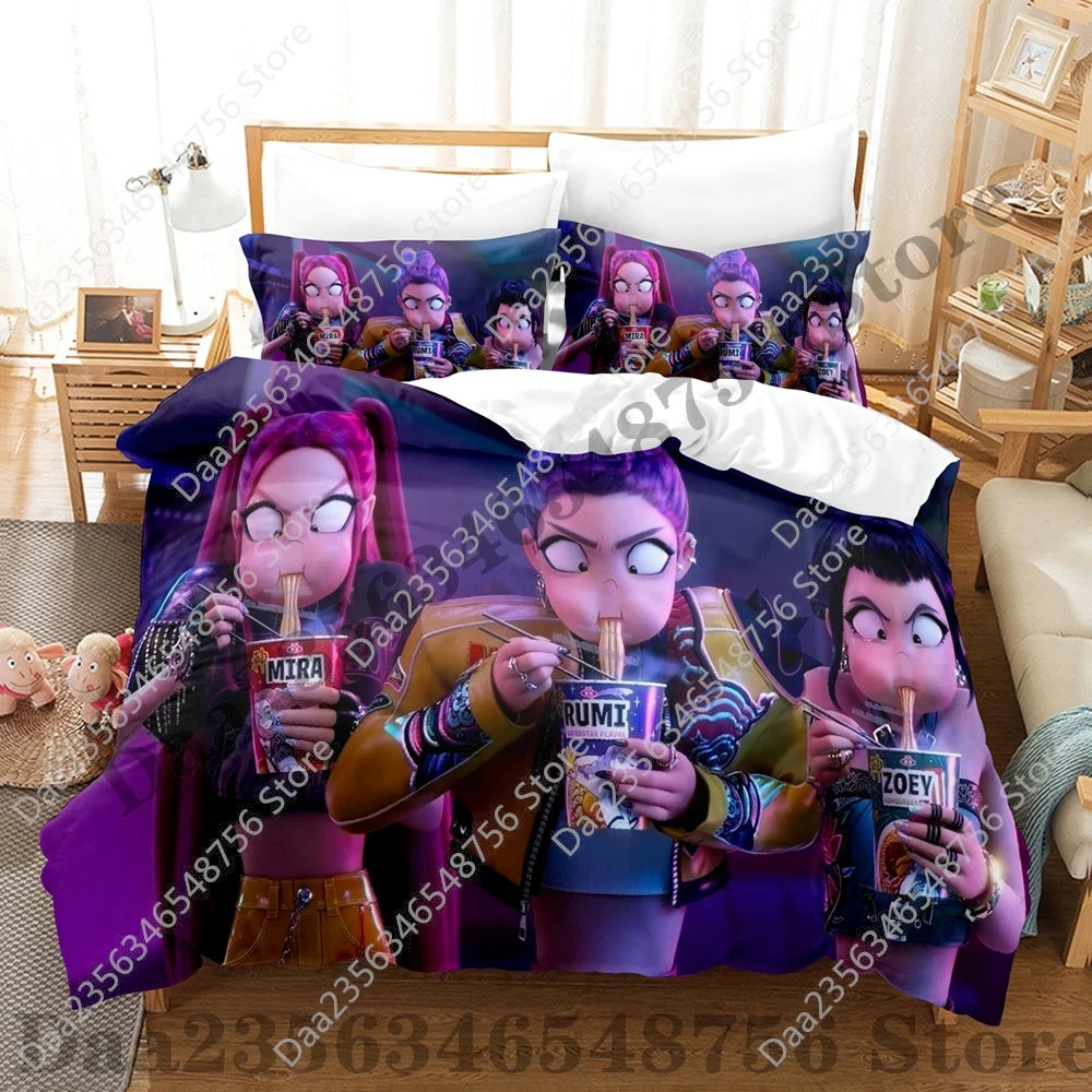 K-Pop Demon Hunter Anime 3D Print Duvet Cover Set – Twin/Full/Queen/King 3-Piece Bedding (Duvet Cover + 2 Pillowcases)