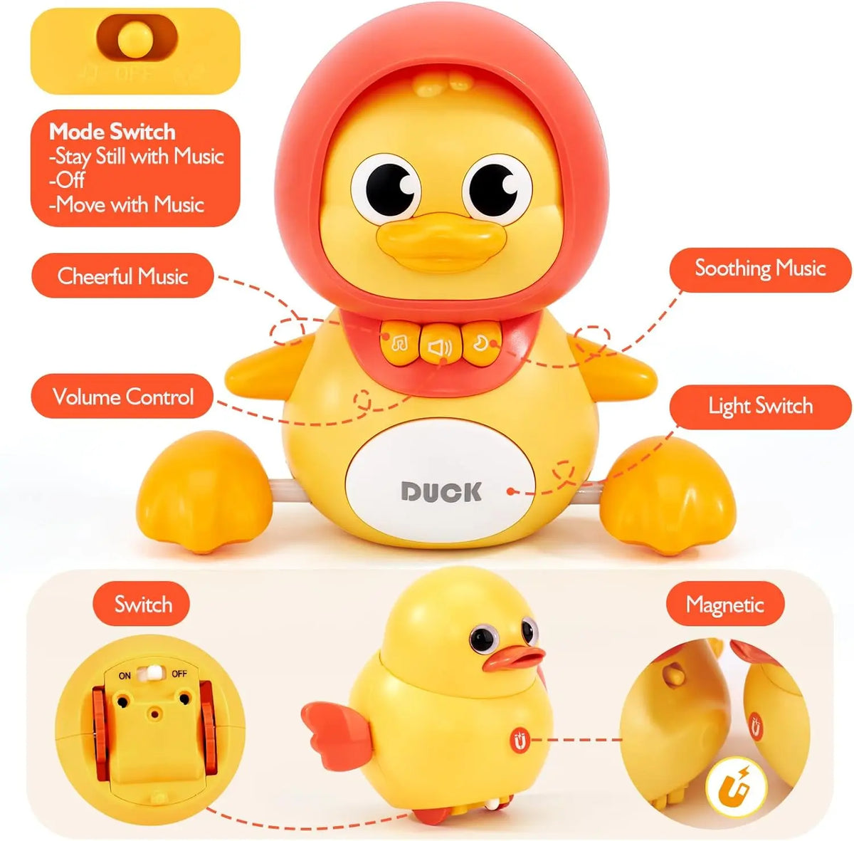 Baby Crawling Toys 3-Piece Duck Set - Infant & Toddler Interactive Moving, Walking & Dancing Toy with Lights for Tummy Time & Development