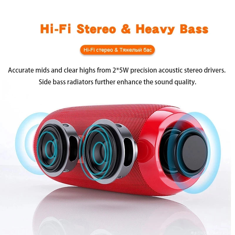 Portable Wireless Bluetooth Speaker 10W — TWS, FM Radio, IPX5 Waterproof, 1200mAh Handsfree