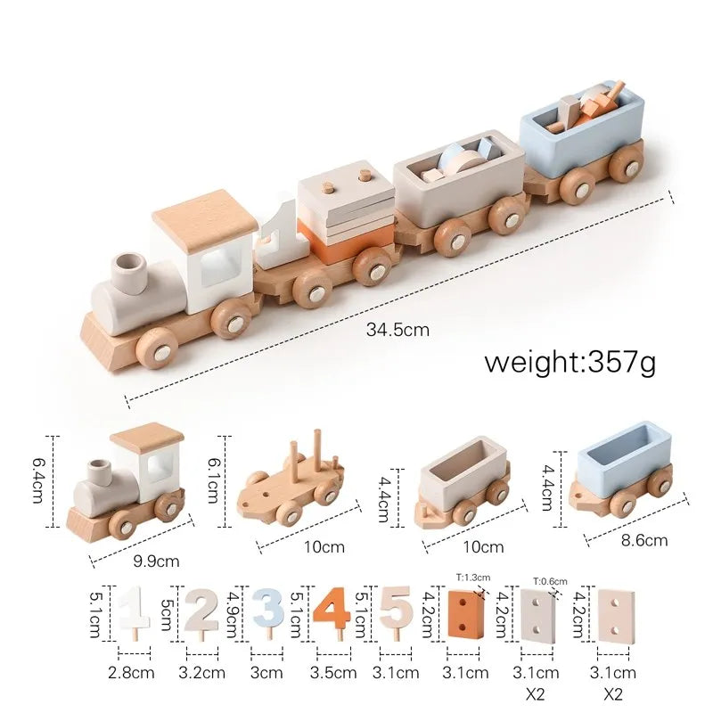 Wooden Montessori Birthday Train Stacking Toy with Number Blocks - Educational Toddler Puzzle