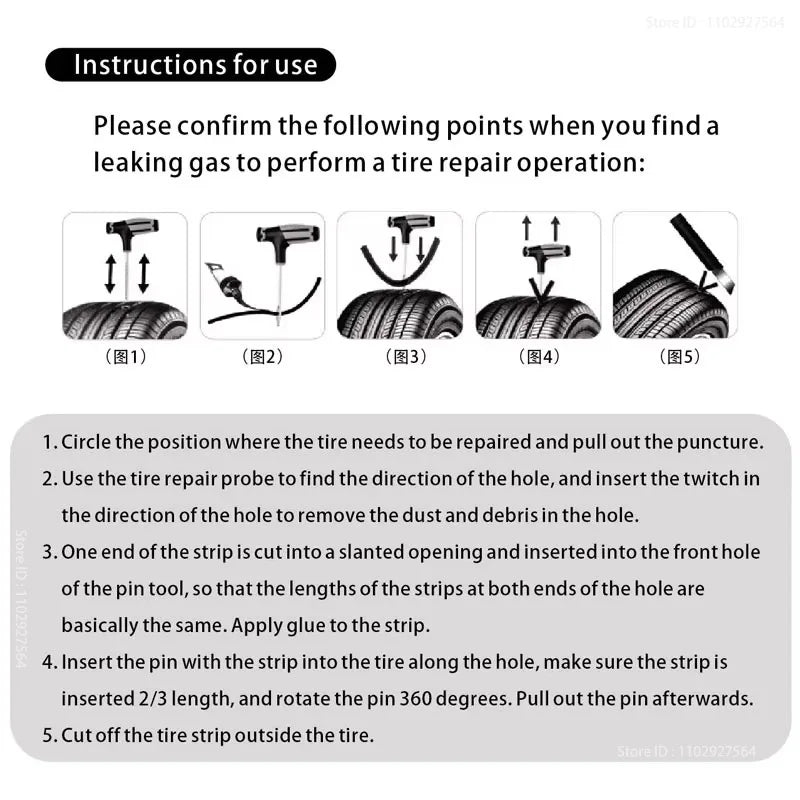 7/13-Piece T-Handle Tire Repair Kit - Tire Plug Repair Kit with Spiral Probe, Fork Tool, Repair Strips & Pliers for Car Motorcycle ATV