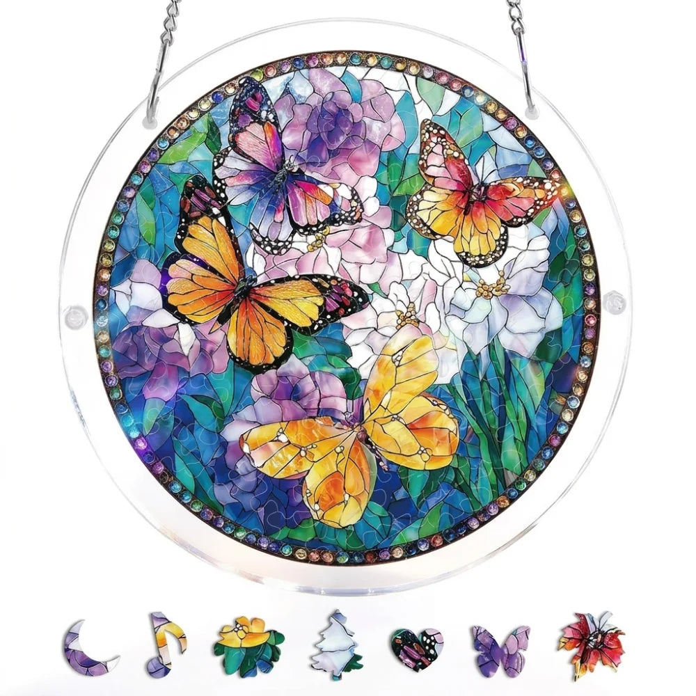 83-Piece Acrylic Puzzle Sun Catcher, 7.4 in (18.8 cm) Round UV-Printed Window Hanging Decor – Easy Assembly