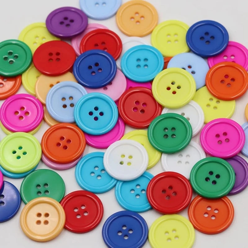 Colorful Round 4-Hole Plastic Sewing Buttons, Mixed Sizes 10/15/20/25/30mm (0.39–1.18 in) Pack 20–100 for DIY Crafts, Scrapbooking & Clothing
