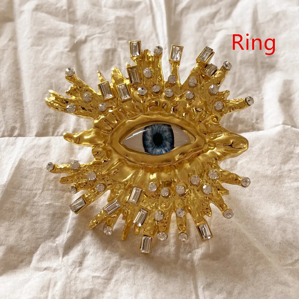 Baroque Rhinestone Big Eye Dangle Statement Earrings for Women Copper Alloy Drop Earrings