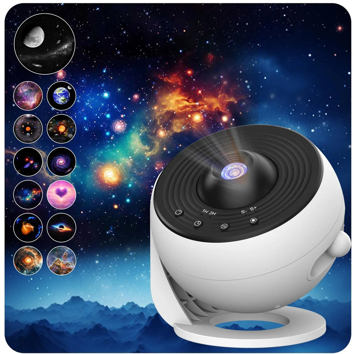 FanzyMarket Galaxy Projector 5-in-1 star and space ceiling light with HD lens, Bluetooth speaker, remote, and timer for home decor.