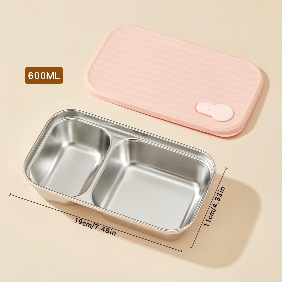 304 Stainless Steel Bento Box - Divided Airtight Lunch Box with Lid, Leakproof Meal Prep Container for Kids & Students