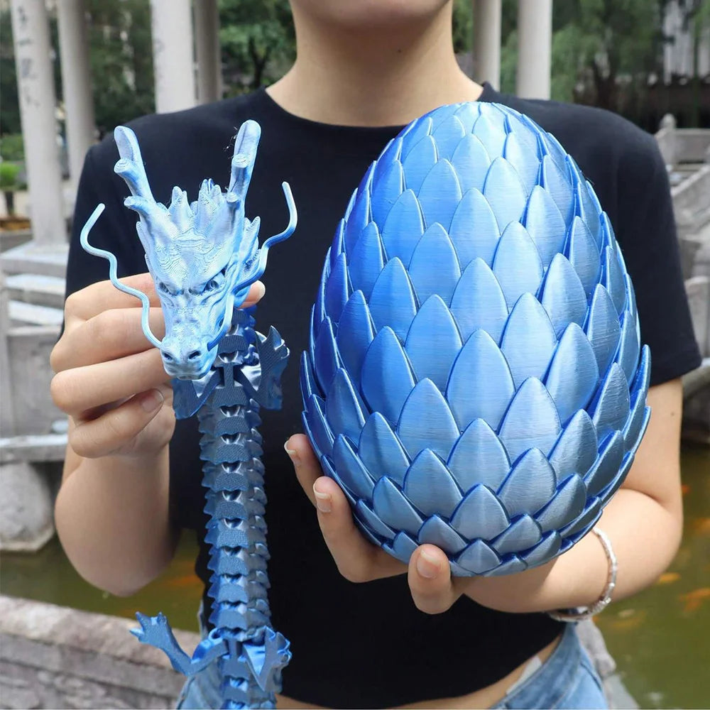 2-Pack 3D Printed Egg Dragon Figurines — 18 cm (7.1 in) & 60 cm (23.6 in) Decorative Statues for Home, Party & Christmas Gifts