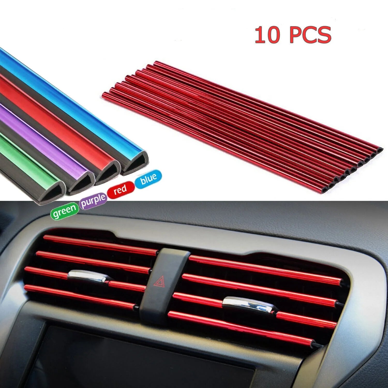 Universal 7.9 in (20 cm) U-Shaped Car Air Vent Trim Strips PVC Decorative Moulding 10-Pack
