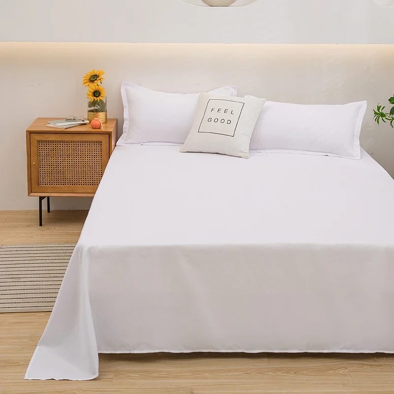 Soft Home Flat Bed Sheet — Plain Solid Color Top Sheet for Single, Queen, King Beds
