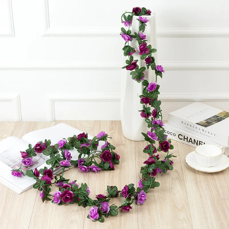 250 cm (98.4 in) Rose Artificial Flower Garland – Faux Rose Vine for Wedding, Christmas, Home & Garden Arch Decor