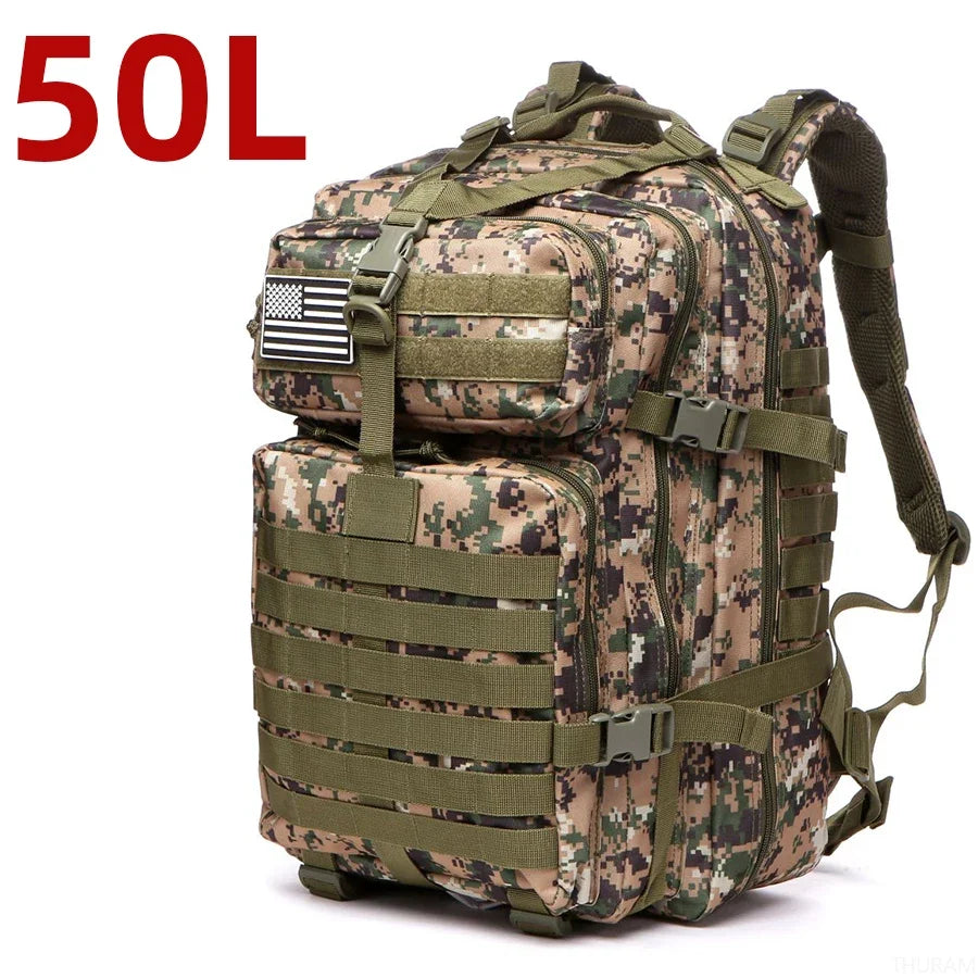25L & 50L Waterproof Nylon Tactical Backpack - Hiking Camping Trekking Fishing Rucksack with MOLLE