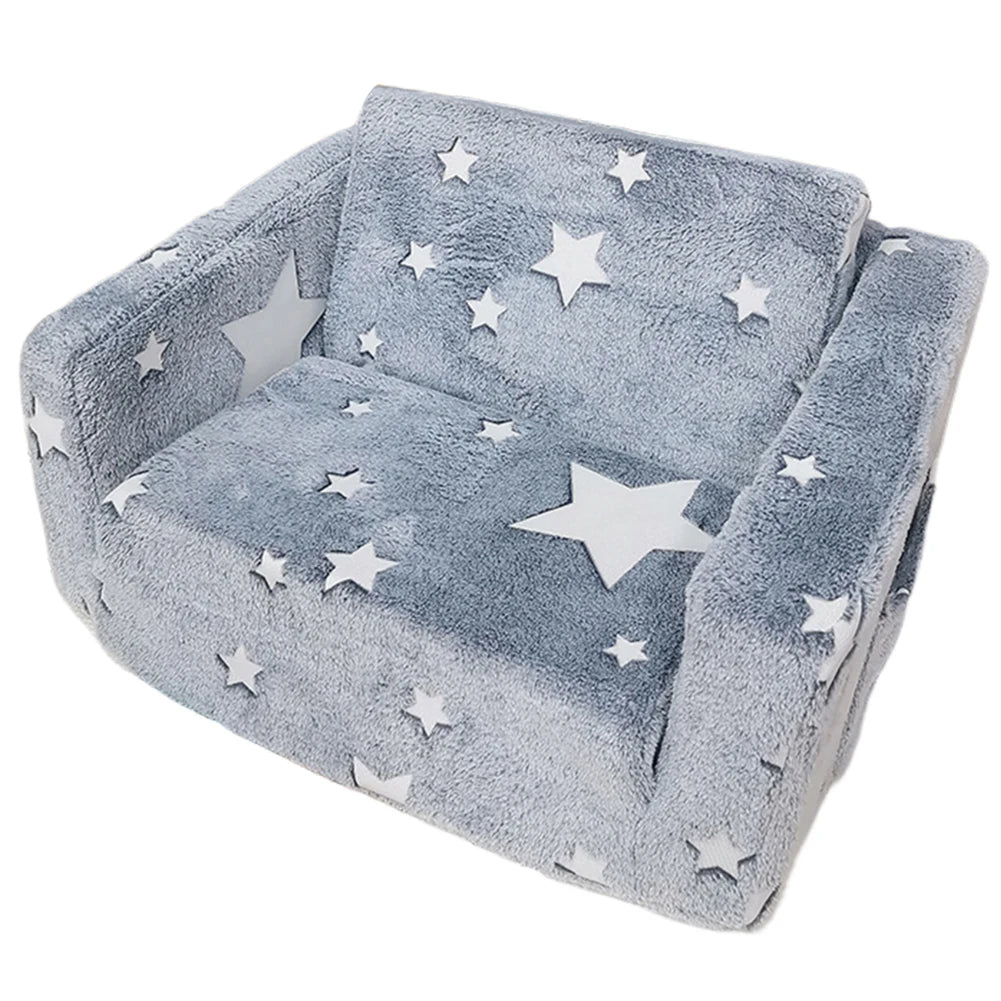 Glow-in-the-Dark 2-in-1 Toddler Sofa Chair Fold-Out Plush Kids Couch for Playroom & Bedroom