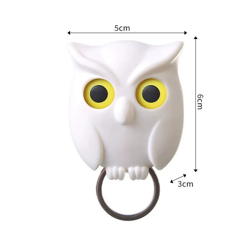 Cartoon Owl Magnetic Keychain and No-Punch Wall Hook - Blinking LED Key Storage for Kitchen & Home