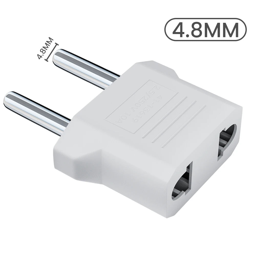 US to EU Travel Plug Adapter — 2-Outlet Non-Grounding Power Converter, 4.8mm / 4.0mm