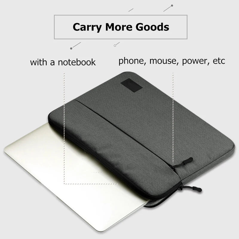 Waterproof Nylon Laptop Sleeve 11/12/13/14/15/15.6/16 Inch - Velvet Lined Notebook Case with Double Zipper & Multi Pockets