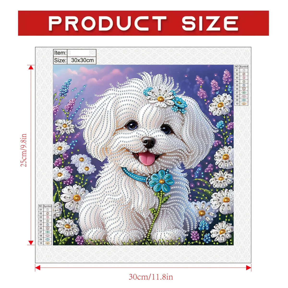 White Puppy with Flowers 5D Diamond Painting Kit view 3