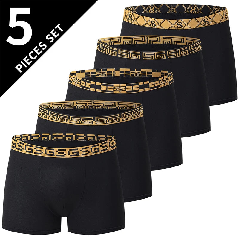5/10-Pack Men's Black and Gold Printed Boxer Briefs - Comfortable Stretch Underwear for Sports, Beach & Leisure