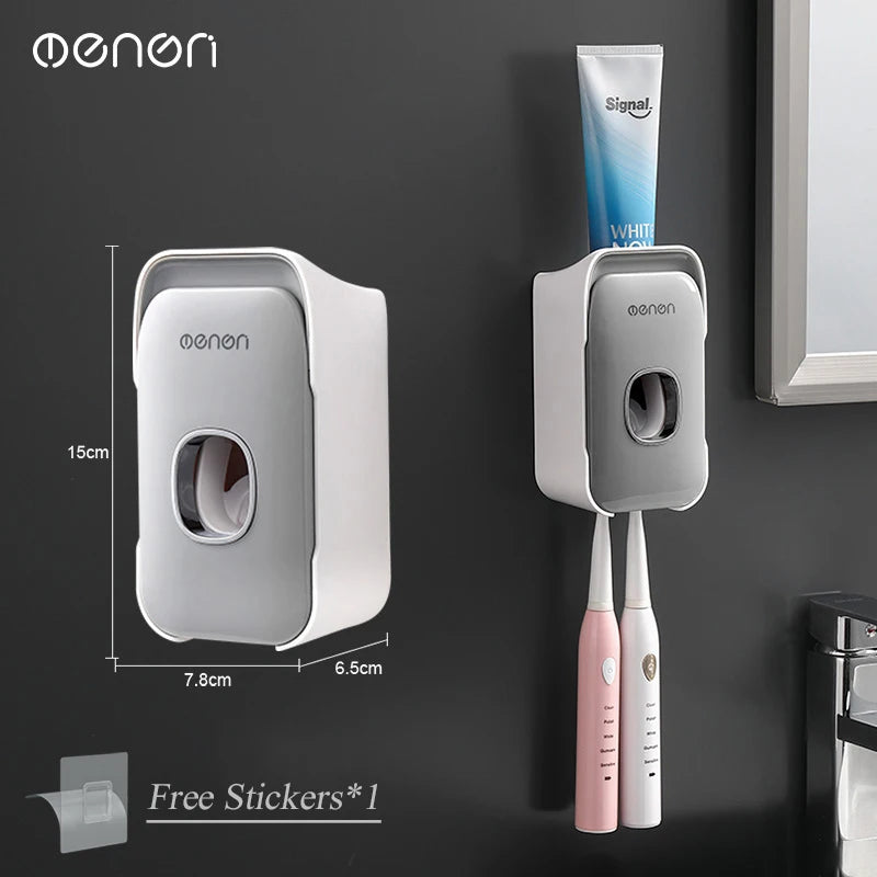 Automatic Wall-Mounted Toothpaste Dispenser & Toothbrush Holder – Punch-Free Bathroom Organizer