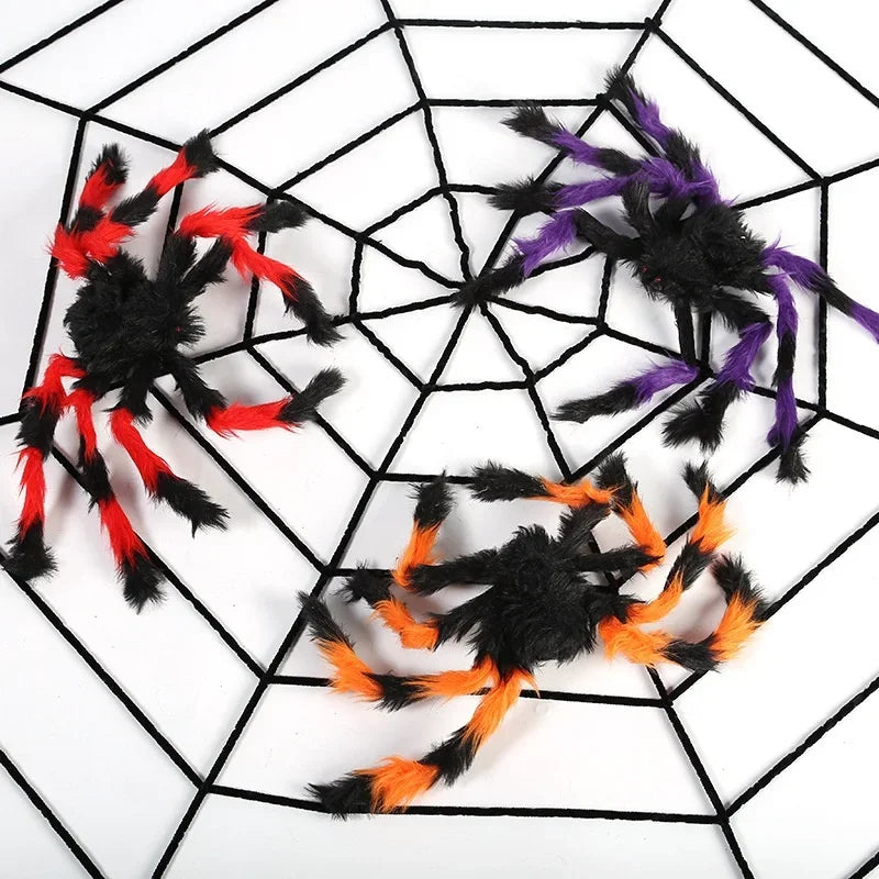 Giant Round Spider Web (150–250 cm / 59–98 in) with Large Hairy Fake Spider – Halloween Yard & Door Scare Prop