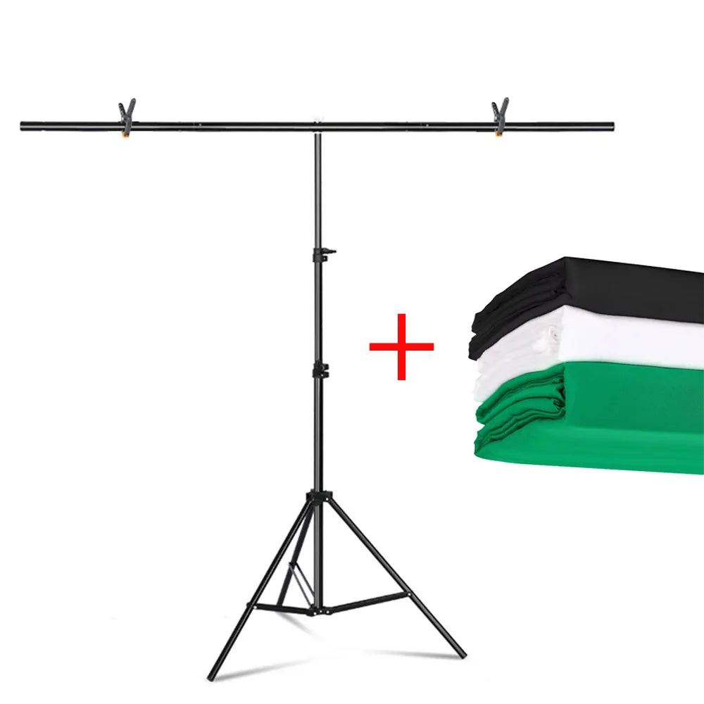 T-Shape Backdrop Stand Kit with 63 x 79 in (1.6 x 2.0 m) Green Screen Background Cloth – Adjustable Aluminum Photo Studio Frame