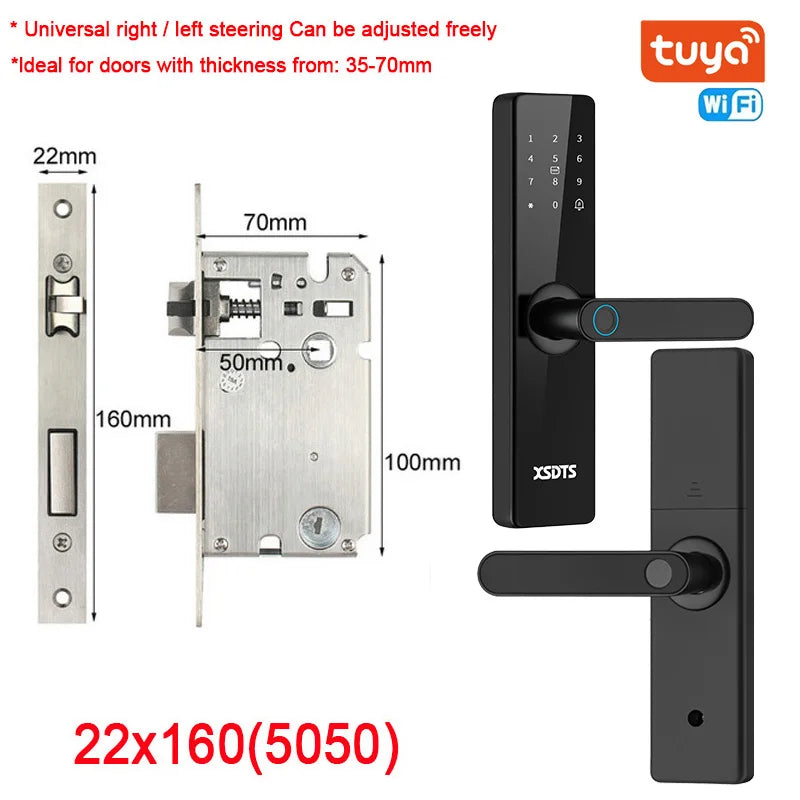 Smart Fingerprint Door Lock WiFi Tuya App — Biometric Keypad, Card & Mechanical Key with USB Emergency Power, Built-In Camera & Doorbell