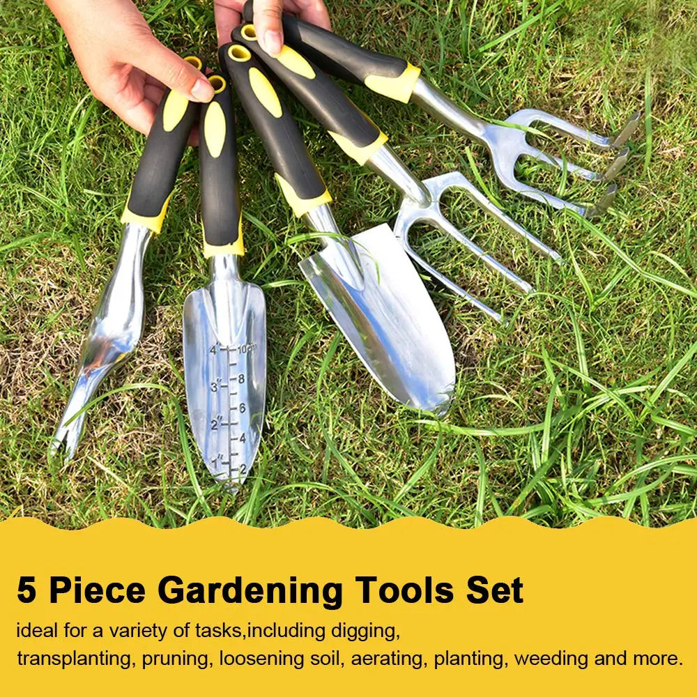 5-Piece Garden Tool Set – Hand Trowel, Transplant Trowel, Cultivator & Gloves with Ergonomic Handles for Planting, Transplanting & Bonsai