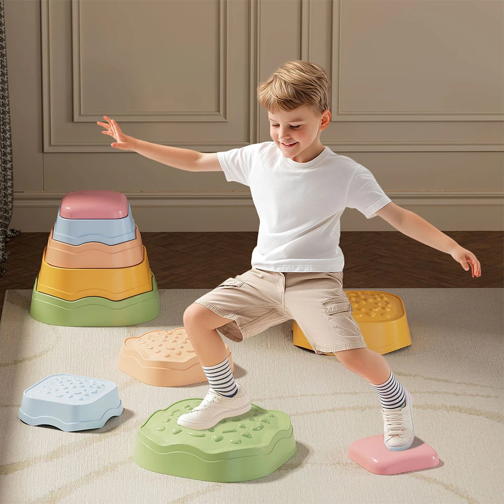 5-Pack Kids Balance Stepping Stones Playset – Montessori Sensory Steppers for Indoor & Outdoor Play