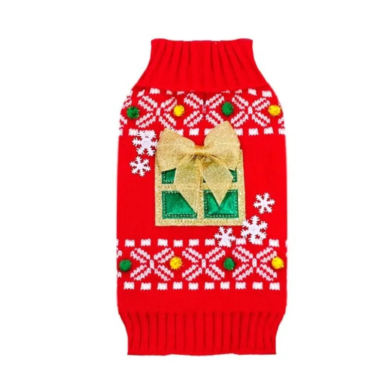 Christmas Knitted Dog Sweater – Winter Striped Cartoon Pet Coat, Sizes XXS–XXL (8.66–24.02 in / 22–61 cm Back)