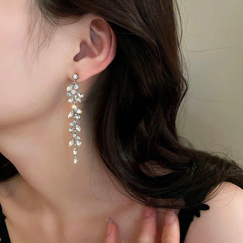 Cubic Zirconia Geometric Drop Tassel Earrings for Women Vintage Party Dangle Earrings