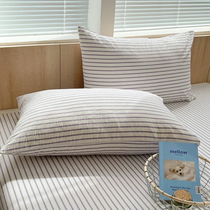 2-Pack 100% Cotton Pillowcases 48 x 74 cm (18.9 x 29.1 in) - Striped Pillow Covers, Skin-Friendly