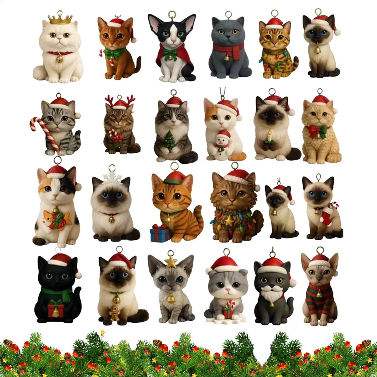 24-Day Cat Advent Calendar – Hangable Christmas Countdown with 2D Acrylic Kitten Ornaments