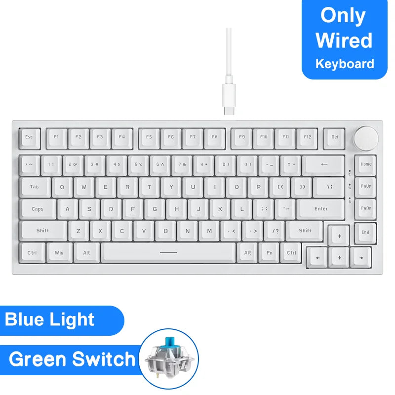 75% Compact Mechanical Gaming Keyboard — Bluetooth 5.1, 2.4GHz & USB-C Wired, Hot-Swappable PBT Keycaps with Metal Volume Knob, RGB