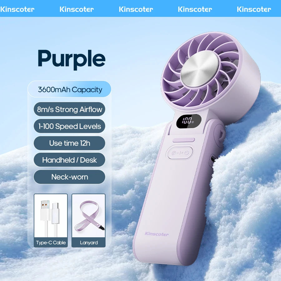 Portable High-Speed Handheld Fan 3600mAh Rechargeable 100 Adjustable Speeds Foldable Mini Turbo Fan