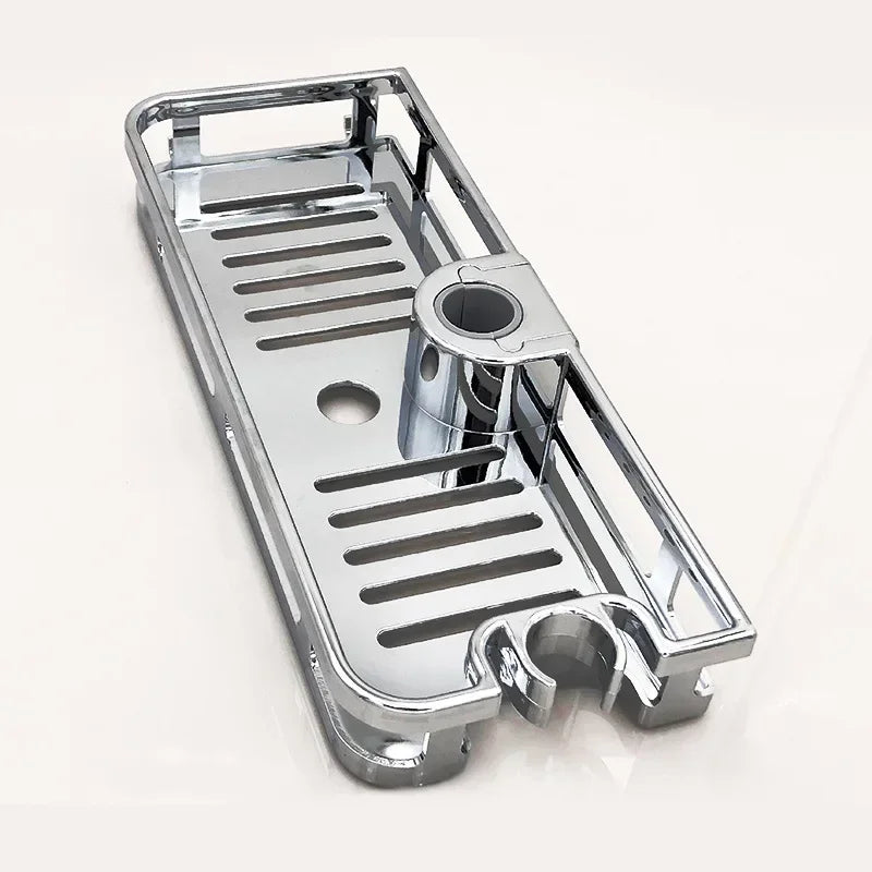 No-Drill Removable Shower Rod Shelf — Bathroom Soap Holder & Organizer for 24–25mm Rod (0.94–0.98 in)