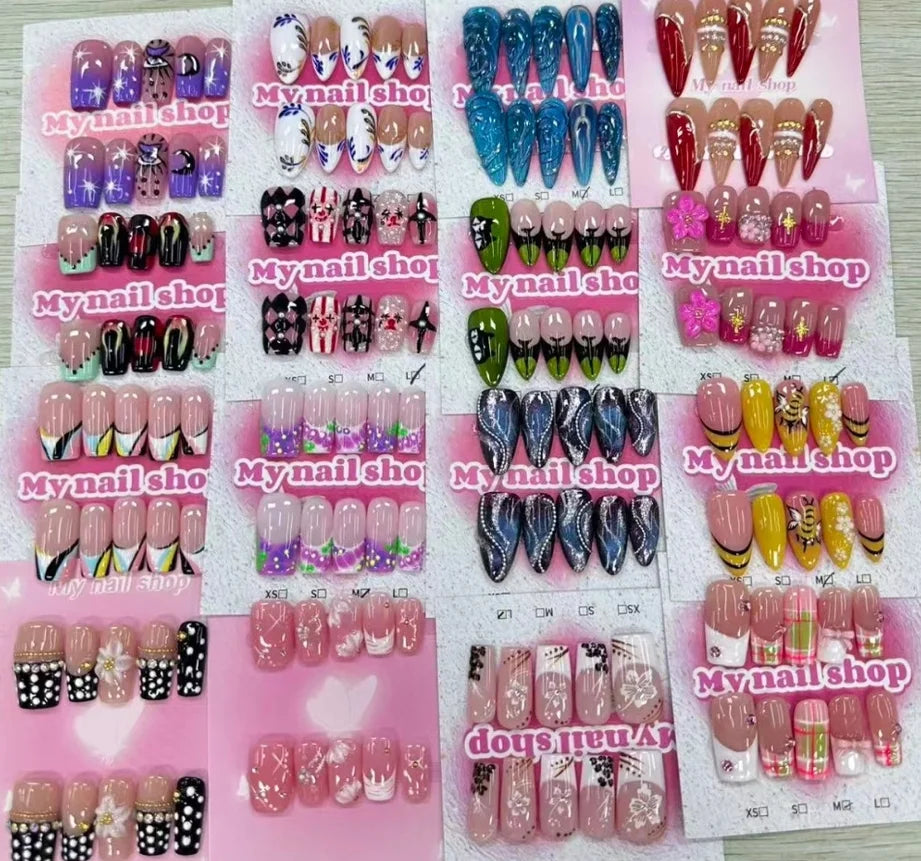 Handmade Mixed-Style Press-On Nails, Assorted False Nail Tips with Random Designs for Women