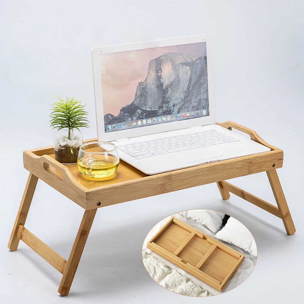 Bamboo Lap Desk with Folding Legs – Portable Bed Tray & Laptop Stand 50 x 30 cm (19.7 x 11.8 in)