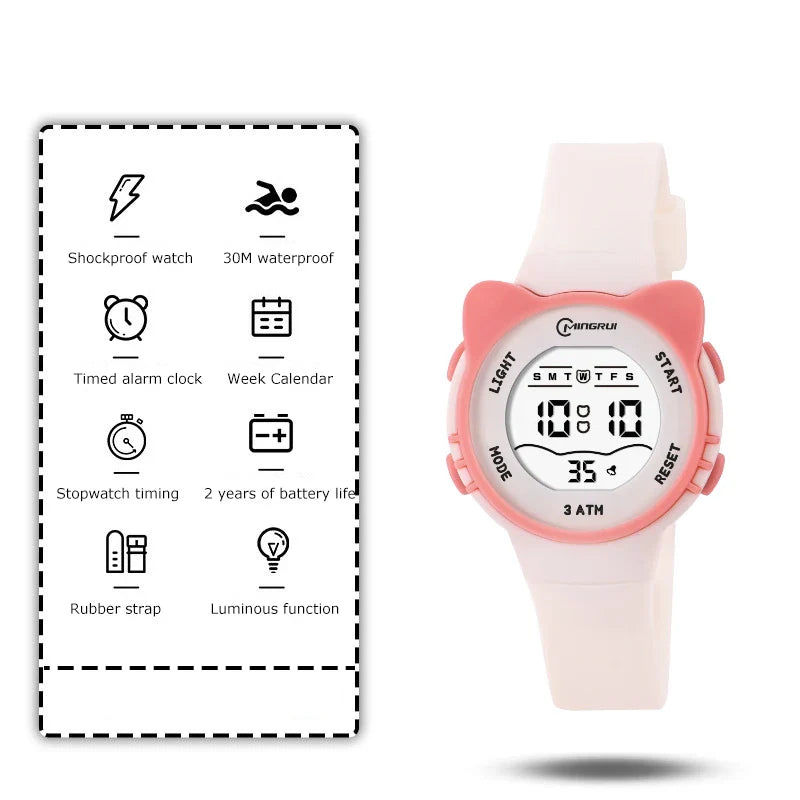 Kids Digital Cat & Star Watch for Girls and Boys, Waterproof 5ATM (50m) Alarm, Luminous Hands, 35mm Dial