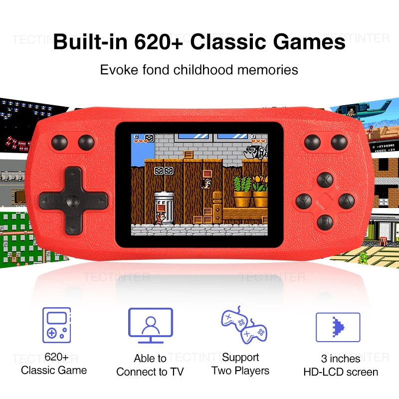 2.4-Inch Retro Handheld Game Console — 620 Classic Games, Rechargeable Portable Player with AV Output & 2-Player Support