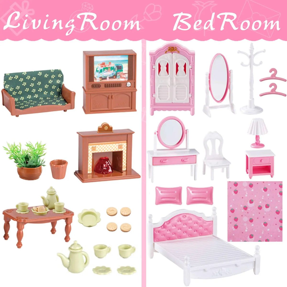 1:12 Miniature Dollhouse Furniture Set - Bathroom, Kitchen & Living Room Accessories Toy Gift for Kids