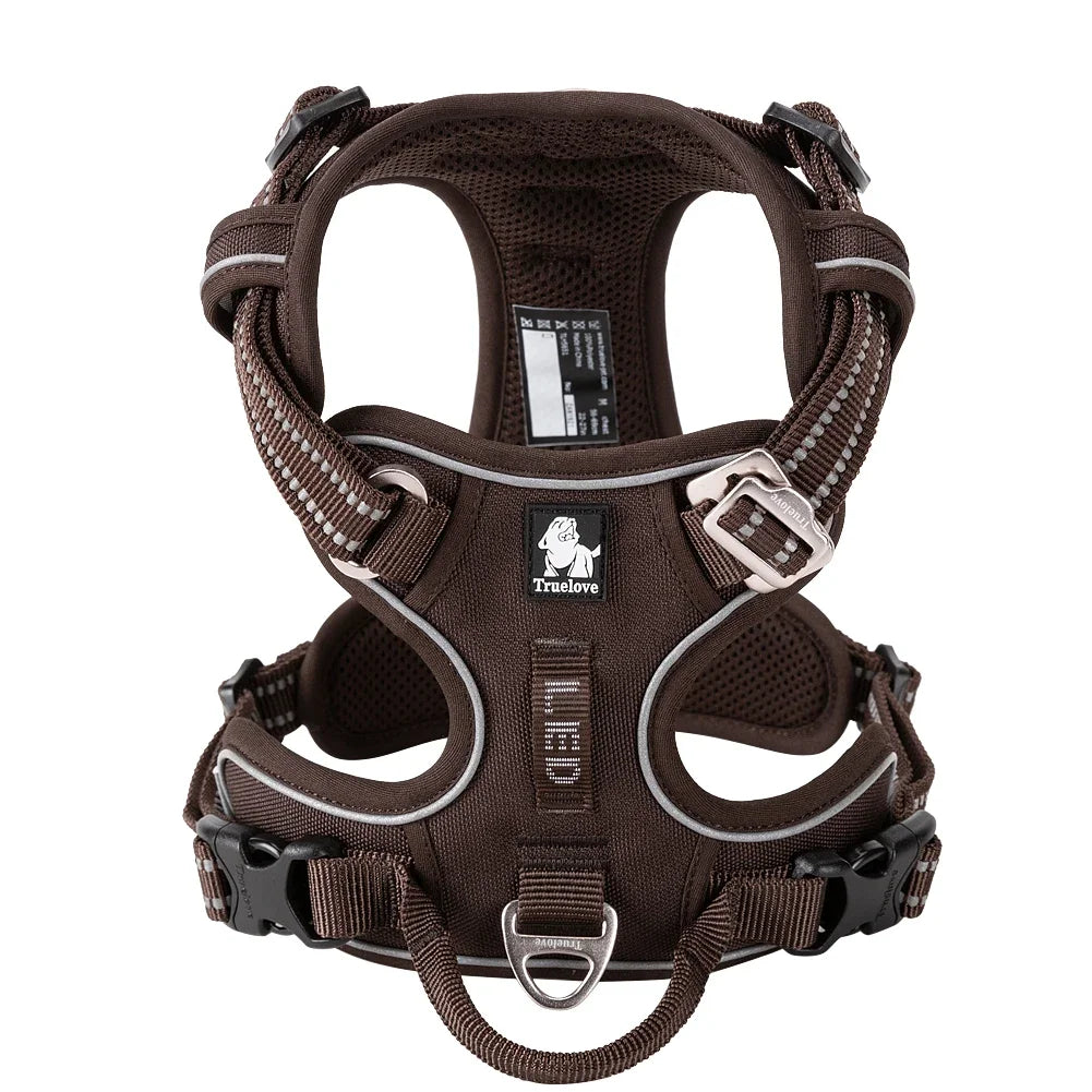 Adjustable Padded Dog Harness with Handle – Reflective Nylon, Front & Back Leash Attachments, Quick-Release Vehicle Safety Harness