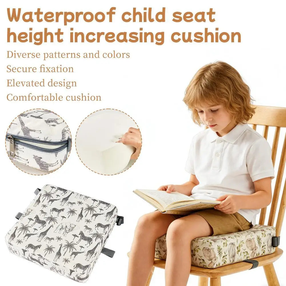 Portable Waterproof Booster Seat Cushion for Toddlers Height-Adjustable Non-Slip High Chair Pad Washable (12.6 x 12.6 x 3.15 in / 32 x 32 x 8 cm)