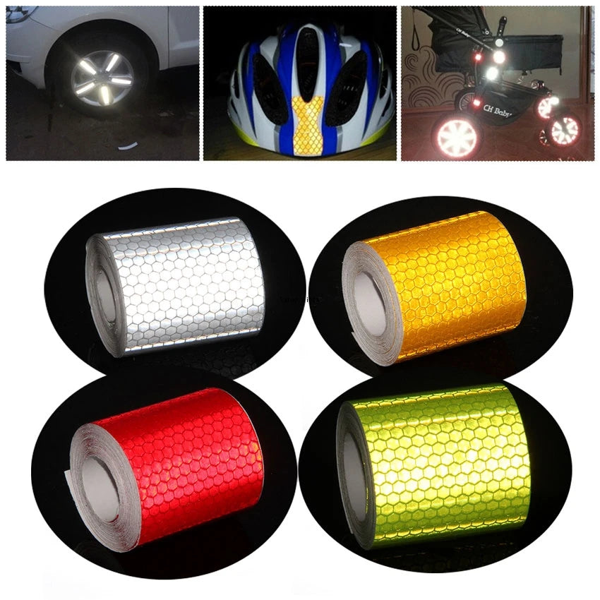 5cm x 3m (2 in x 9.8 ft) Reflective Self-Adhesive PVC Tape — Waterproof High-Visibility Warning Strip for Car, Bicycle & Motorcycle Helmet