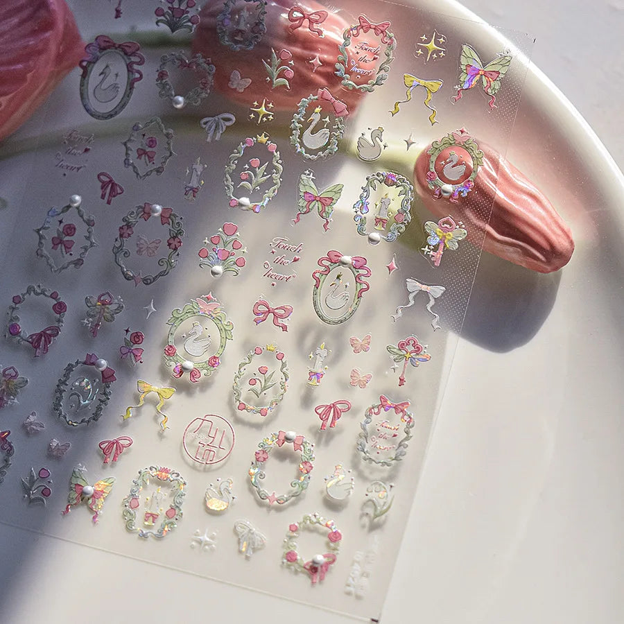 5D Lace Bow Nail Stickers with Crystal Rhinestones view 18