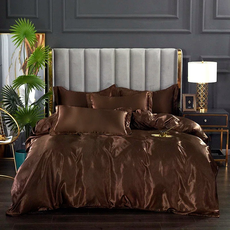 4-Piece Solid Color Duvet Cover Set - Rayon Twill Bedding (Twin/Full/Queen/King)