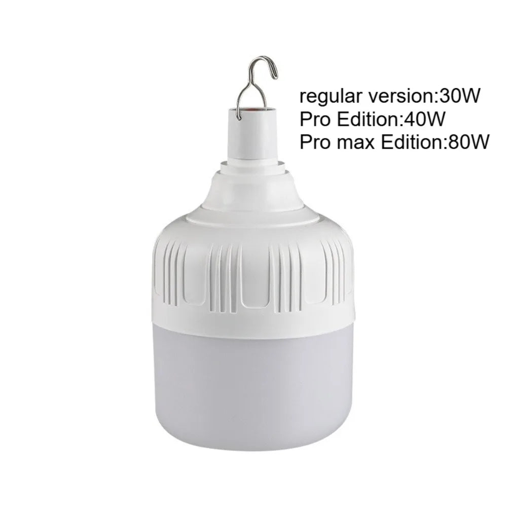 USB Rechargeable High-Power LED Camping Lantern with Hook, Portable Emergency Bulb for BBQ, Tents and Patio