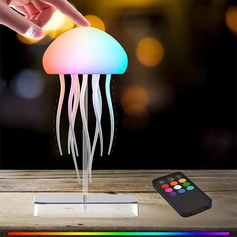 Jellyfish LED Night Light Touch Rechargeable USB-C Mood Lamp with Remote Color-Changing Ambient Light for Bedroom & Kids