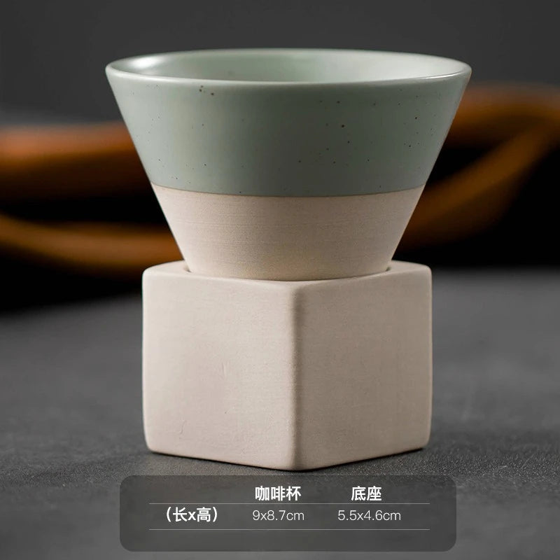 Retro Japanese Triangular Cone Ceramic Tea and Coffee Mug Pottery Porcelain Latte Cup for Home and Office