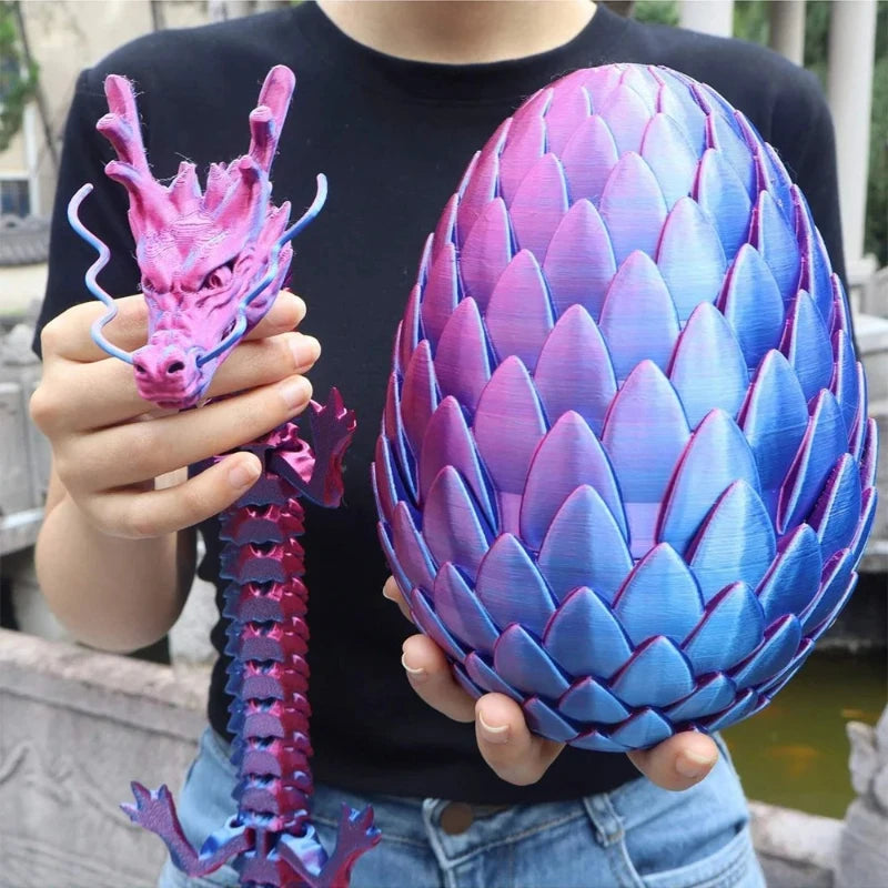 2-Pack 3D Printed Egg Dragon Figurines — 18 cm (7.1 in) & 60 cm (23.6 in) Decorative Statues for Home, Party & Christmas Gifts
