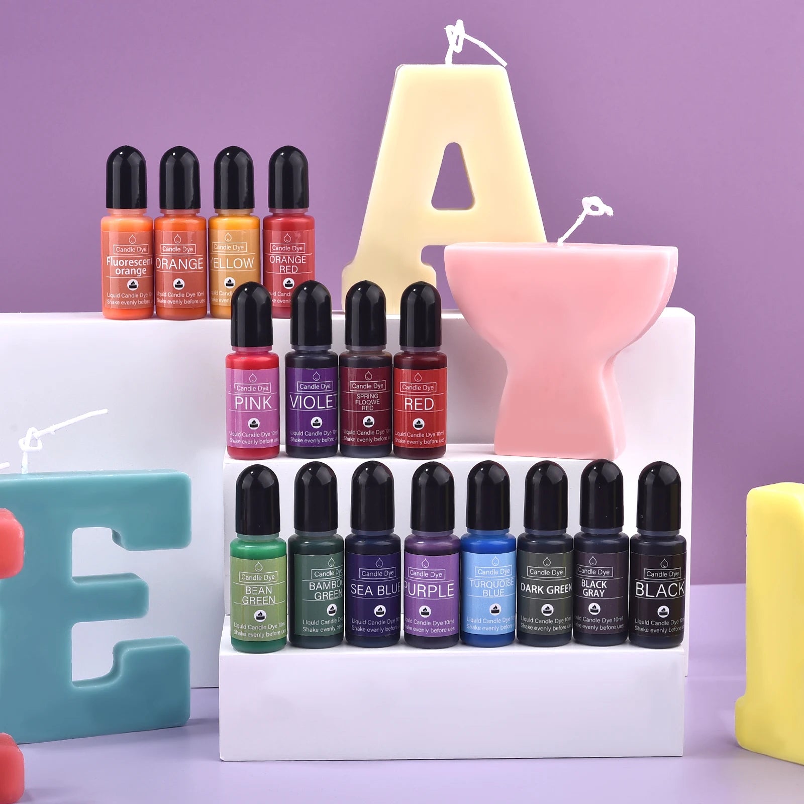 16-Color Liquid Candle Dye Set — 16 x 10ml (0.34 fl oz) Non-Toxic Soy Wax Pigments for Candle & Soap Making